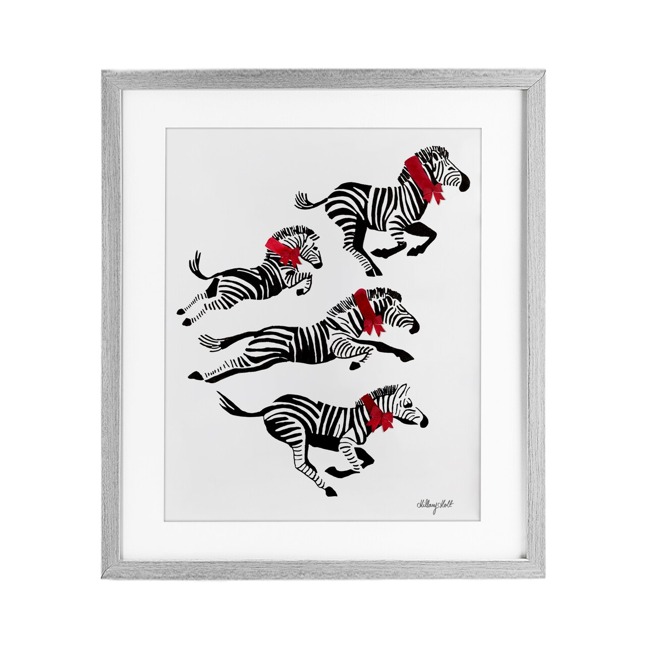 Stupell Industries Zebra Stampede with Ribbons Framed Print Under Glass, design by Hillary Holt